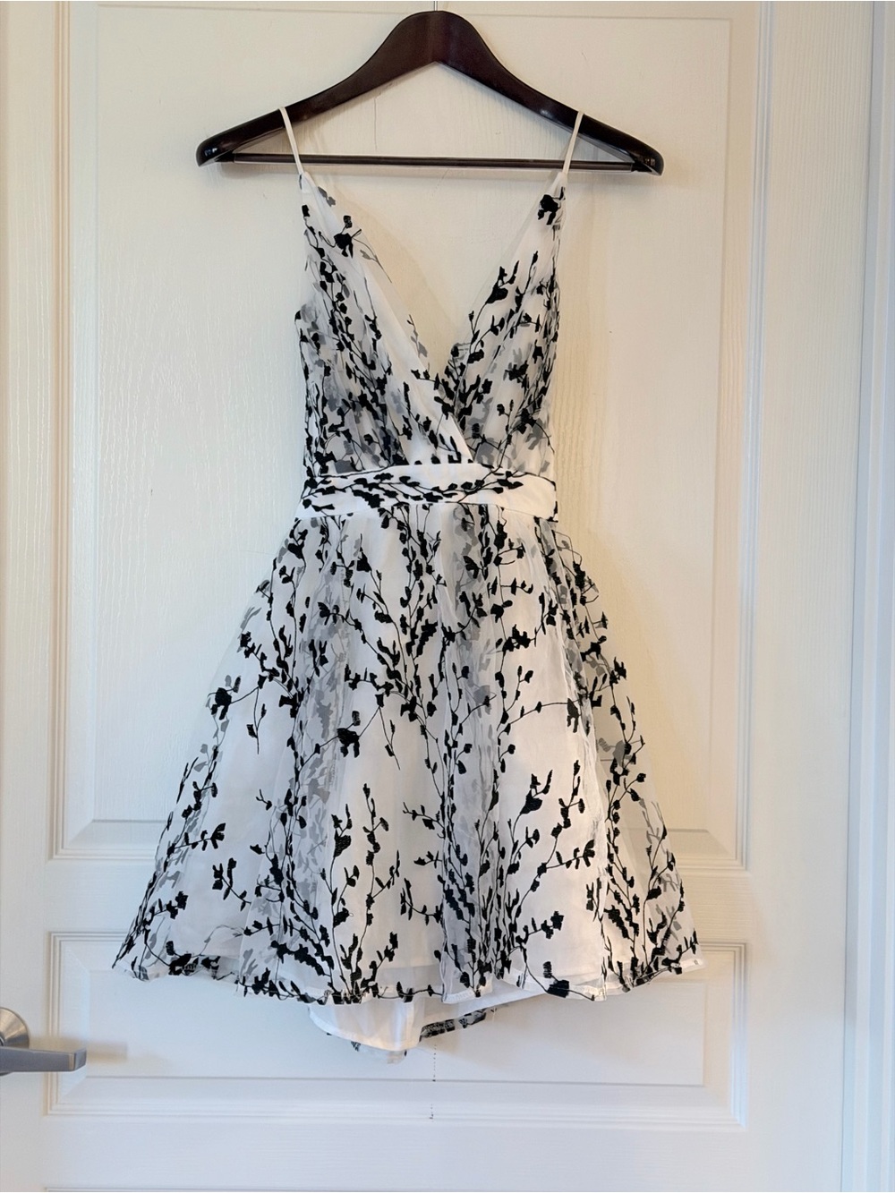 Luxxel White Dress with Black Floral Overlay